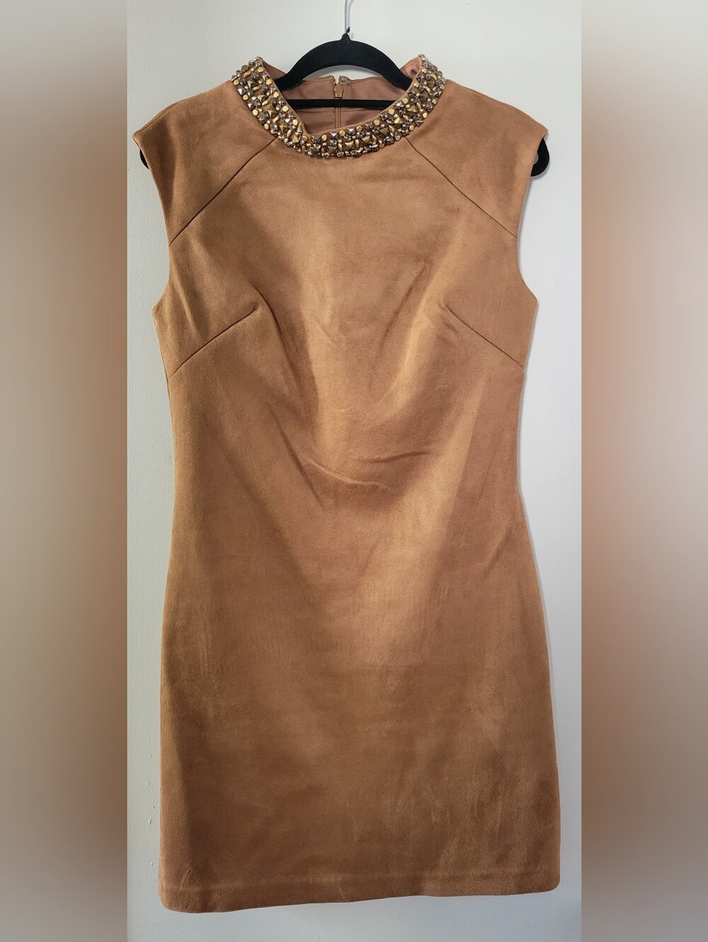 Vince Camuto Faux Suede Embellished Neck Sheath Dress - Size 8